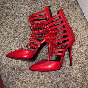 Red lace heels